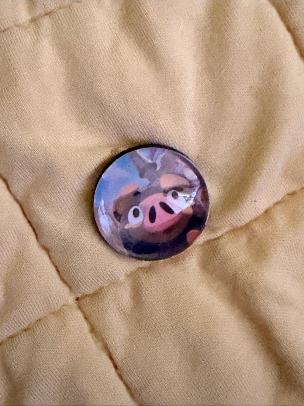 Pokemon Button Pin Featuring Pink & Brown Boar Face